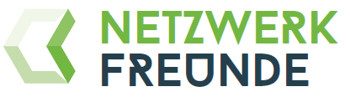 Logo von Netzwerk Freunde mit grünen und blauen Schriftzügen auf weißem Hintergrund.