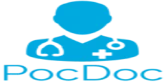 Logo von PocDoc in blauer Schrift mit stilisiertem Symbol.