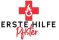 Logo von Erste Hilfe Pfister mit rotem Kreuz und Flamme über dem Schriftzug.