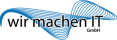 Logo der wir machen IT GmbH mit blauer Wellenlinie und Schriftzug.