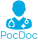 Blaues Logo von PocDoc mit einer stilisierten Person und medizinischen Symbolen.
